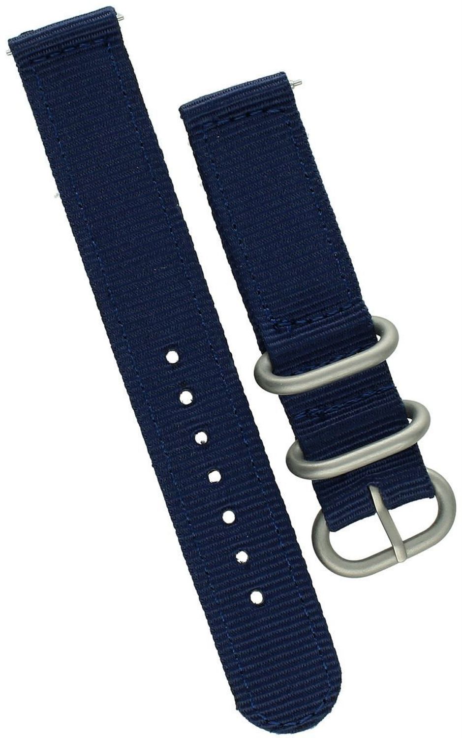 Wytrzymały pasek do zegarka NATO 025, parciany w granatowym kolorze, szerokość mocowania 18 mm, długość 80122 mm, stalowa sprzączka w srebrnym kolorze. Idealny do zegarków codziennych i sportowy.jpg